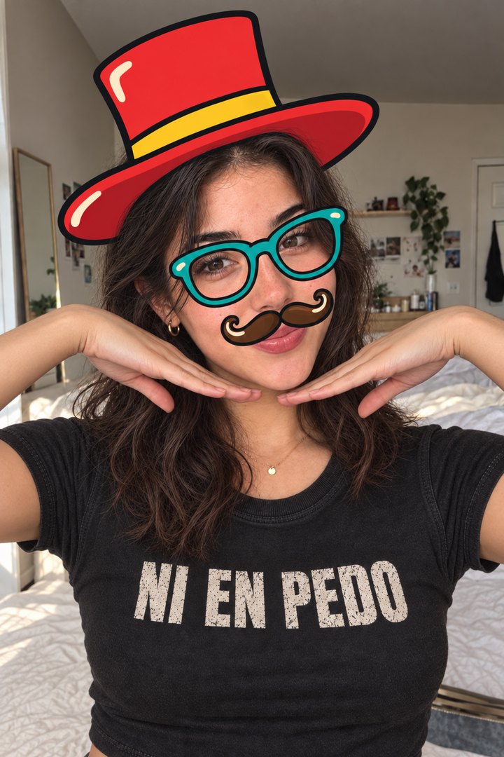 Illustrated learner with a red hat, teal glasses and a mustache
